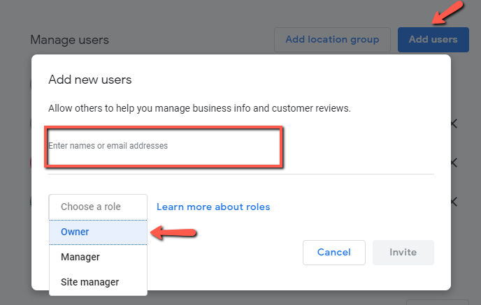 Adding new user to Google My Business Add Agency ID as owner in Google My Business